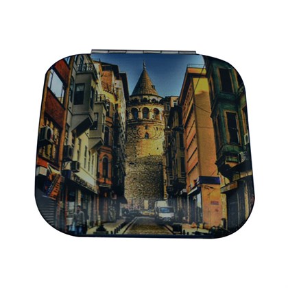 Kare Cep ve Çanta Makyaj Aynası Galata Kulesi Resimli